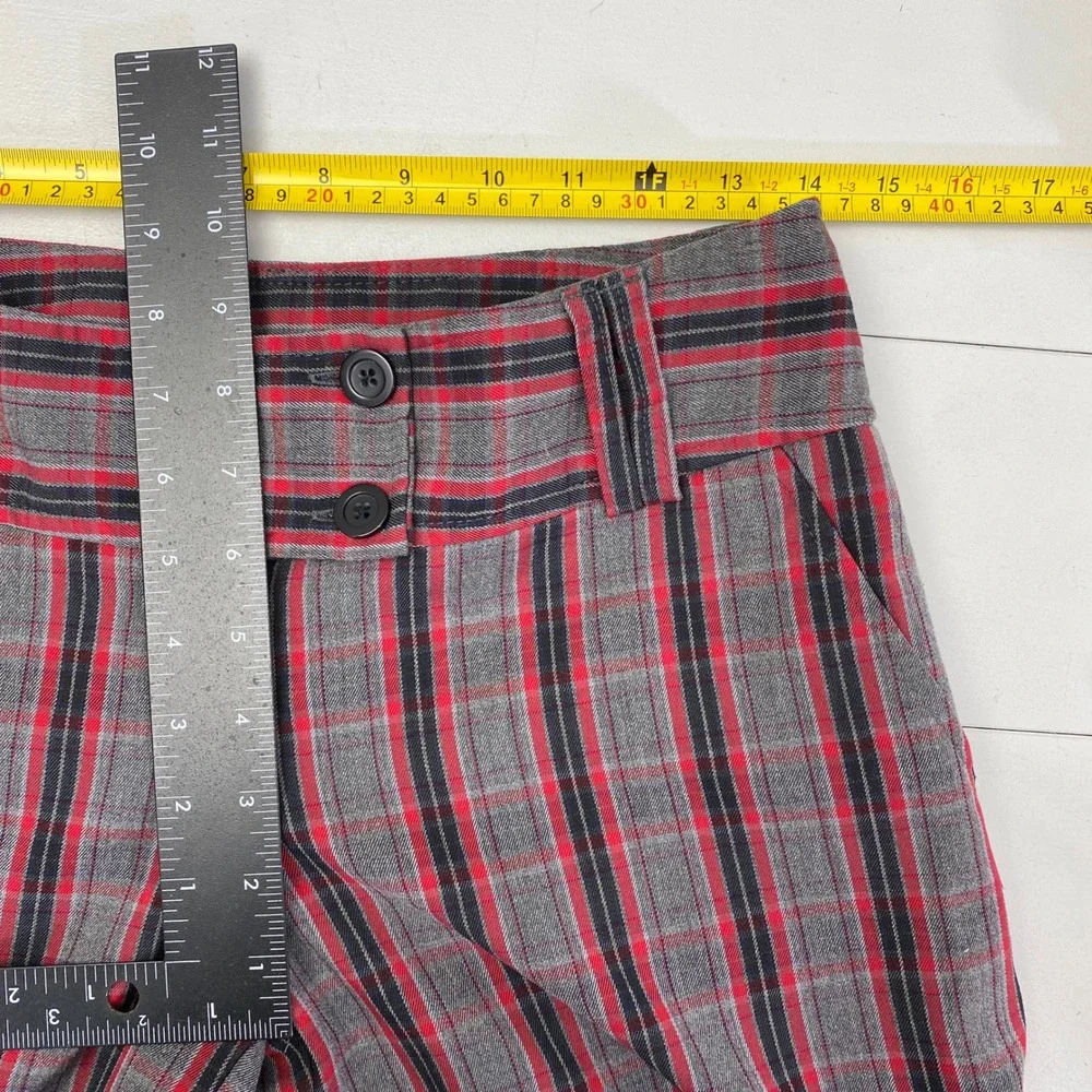 Vtg No Boundaries Plaid Wide Leg Trousers Pants Womens 5 Red Grey Cuffed Y2K